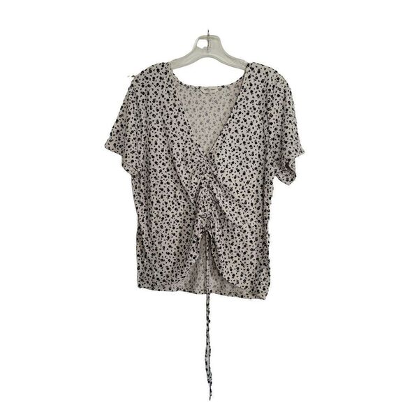 MOLLY + Rose Floral Cinched Ribbed V Neck Top - Picture 1 of 4